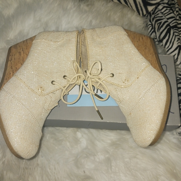 Toms women desert lace up ankle bootie wedge shoes - Picture 10 of 14